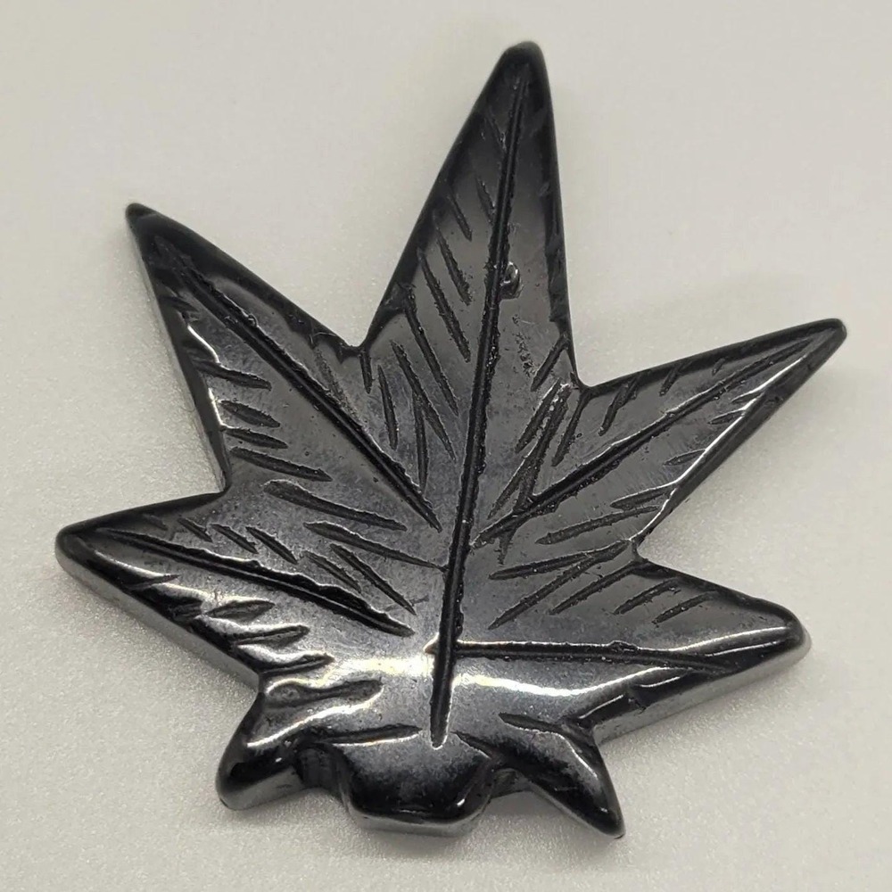 Black Obsidian Cannabis Leaf Carved Stone, Weed Leaf